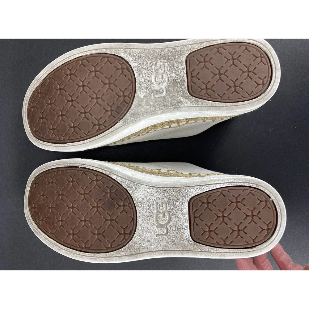 UGG Sneakers Girls Size 6 White Canvas‎ Lace Up Decorated Edge Fur Inside Heel